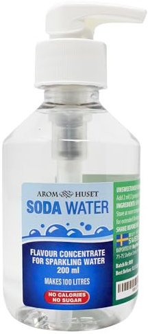 Aromhuset SodaWater Sparkling Water Flavouring Drops 200ml - With Pump Bottle - Makes 100 Litres with 1-500 - Zero Sugar & No Calories - Just Add 2 Pumps to 1 Litre Sparkling Water