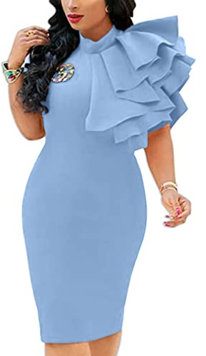 XXTAXN Womens Cocktail Bodycon Ruffle Sleeveless Formal Midi Dress Blue