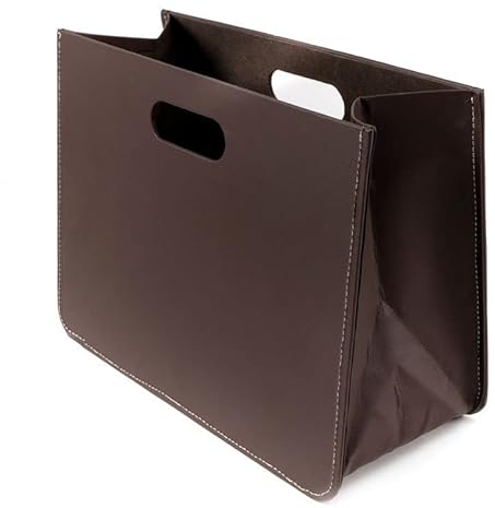 Revistero de Polipiel Plegable Marrón - Cesta con Asas de Cuero Sintético para Almacenaje de Revistas, Periódicos, Libros y Documentos en Salón, Sofá u Oficina - Organizador Funcional para Hogar