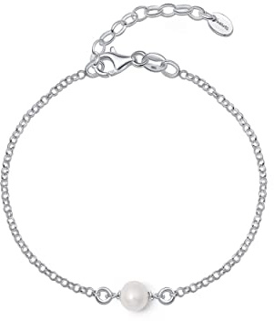 Amberta Frauen 925 Sterling Silber Süßwasser Perlen Armband: Silberne Perlenarmband für Frauen mit 6-7 mm Perle
