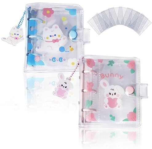CIOUYAOS 2pcs Kpop Photocard Binder Fotoalbum mit 10pcs Sleeves, 3 Inch Mini Cute Kpop Photo Album mit Schlüsselanhänger, Kleines Photocard Holder für Sammeln Bild Lomo Card (60 Taschen)