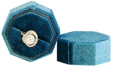 TINGFENG Ringschatulle aus Samt, Doppelschlitze, achteckig, Vintage-Schmucketui, Samtring-Geschenkbox für Hochzeit, Verlobung, Antrag, Geburtstagszeremonie, hält 2 Ringe (Grau Blau 1)