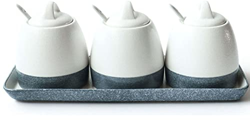 Vaso per zucchero in ceramica, zuccheriera, salier Zuccheriera in ceramica con coperchio e cucchiaio, zuccheriera bianca da fattoria, saliera, scatola for condimenti, barattoli for spezie, scatola for