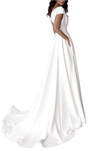 Robe de mariée blanche pour femme, robe de chambre longue à épaules dénudées, robe de bal de fin d'année, robe de soirée à ourlet fendu, longueur au sol, robe de soirée trapèze, robe de cocktail pour