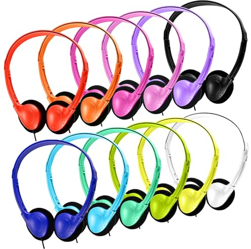 Yoley Kids Headphones Bulk 18 Pack Multi Colored On-Ear Corded Headphones with 3.5mm Jack for School Classroom Libraries Students Adult, Individually Bagged (12 Colors)