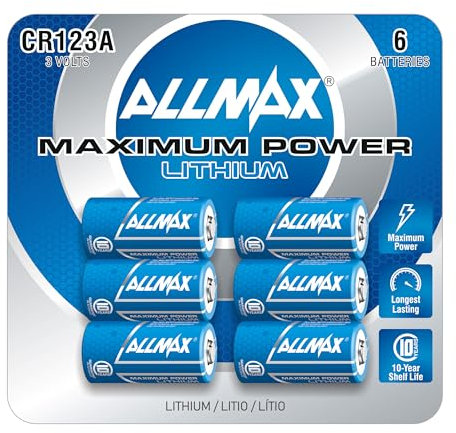 Allmax CR123A Maximum Power Lithium Batteries (6 Count) – Longest Lasting, Leakproof, 10-Year Shelf Life, Ultimate Performance, Perfect for Wireless Security Systems (3V)