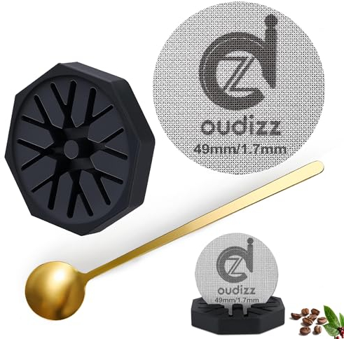 49mm Puck filter, filtre à café réutilisable pour 49mm Espresso filtre support panier, espresso filtre avec cuillère à café et support, 1,7 mm d'épaisseur 150μm en acier inoxydable 316