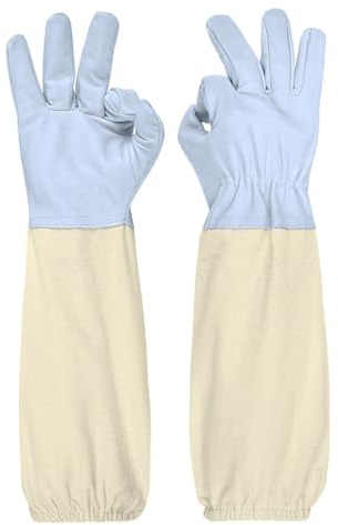 AKJAXQU 1 Paar Imker Handschuhe aus Ziegenleder, Imker Schutzhandschuhe mit Langen Ärmeln aus Segeltuch, Arbeitshandschuhe für den Garten, Mit Bienenschutzanzügen Kompatible Imkereiausrüstung