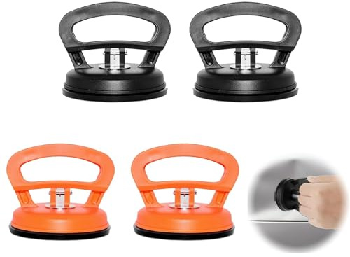 DALAETUS 4 Stück Saugheber Set, Auto Dent Saugnapf, Heavy Duty Dent Abzieher für Autokarosserie, Bildschirm, Autodellreparatur, Vakuumsauger für Glas, Fliesen, Objektverschiebung (Schwarz, Orange)