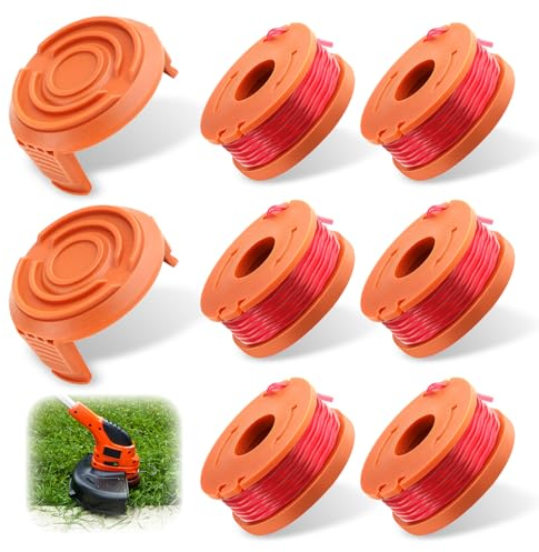 6 piezas bobina de hilo compatible con corte borde WORX con 2 tapas, WA0004.1/WA0010 Bobina de alambre de repuesto,compatibles con Worx WG150/WG173E/WG183E/WG118E (Ø 1,65 mm y 3 m)