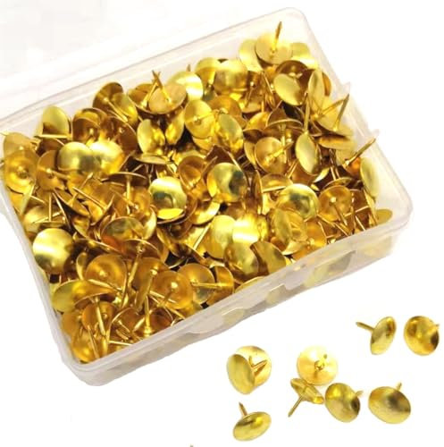 Wisafory 400 Stück Reißzwecken Metall Heftzwecken Thumb Tacks mit Kunststoff Box Reißnägel Stecknadeln Rundkopf Pins Polsternägel Pinnadeln Türnagel für DIY Büro Fotos Landkarte Gold