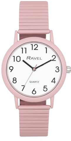 Ravel - Modische Armbanduhr für Damen in Pastellfarben mit Expanderarmband (27 mm Gehäuse) - Analog Quarz - R0237.05.2 - Rosa