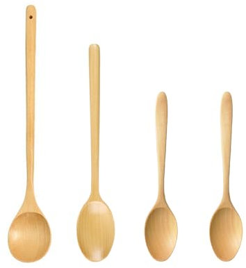 Lot de 4 Cuillères de Cuisine en bois,33cm23.5cm18cm Cuillere Cuisine Bois Cuillere Touiller Remuer et Servir - Cuillères Ustensiles de Cuisine