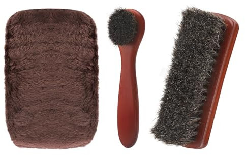 DAWRIS Shoe Brush Set, Premium Horsehair Brushes, Dusting Brush Shoe Polishing Applicators, Leather Cleaning Buffing Horsehair Bristle for Boots Seats Interiors Furniture