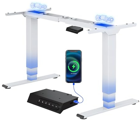 FLEXISPOT EC5 Plus Bureau Assis Debout Capacité de Charge 120kg,Électrique à 2 Moteurs,Cadre de Bureau Réglable en Hauteur,Panneau de Contrôle avec Port-Type C/A,Système Anti-Collision,Blanc