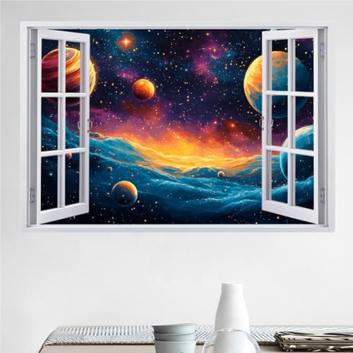 3D Wandtattoos Erde Wandaufkleber Durchbruch Wanddeko Weltraum-Science-Fiction Selbstklebend Wandbild für Kinderzimmer Junge Teenager zimmer Schlafzimmer Wandsticker Kleinkinderzimmer Deko