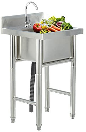 CZAOERXB Lavello da Giardino Lavelli a Vasca Singola con Rubinetto Lavello da Cucina Kit lavello in Acciaio Inossidabile Lavello Commerciale con Supporto