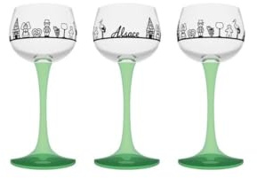 Boeckling - Lot de 6 Verres à vin d'Alsace Pied Vert, Skyline Alsace - BOECKLING