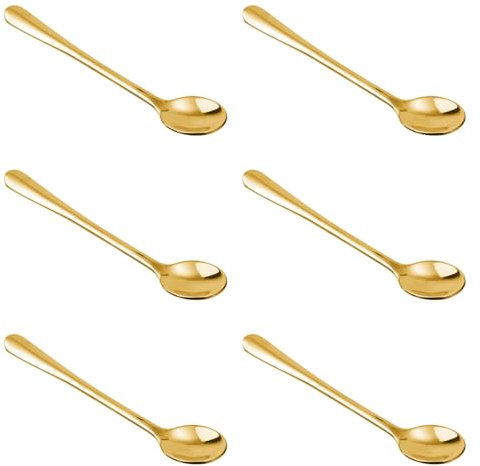 BOXOB 6pcs Tiny Gold Stainless Steel Spoons, 3 x 0.6 Inch Cute Mini Condiment Tea Spoons Practical Little Scoops Small TeaSpoons for Spices Jars Sugar Honey Dessert Coffee Ice Cream
