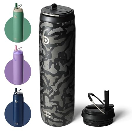 Bottle Bottle Insulated Water Bottle 950ml(32oz) with Straw and Lid for Sports and Gym Stainless Steel Metal Drink Flask for Hot Water with Handle (Black Camouflage) | Straw Lid, Insulated Cup, Stay Cold Hot, Leak-Proof, Wide Mouth Water Bottles for Men