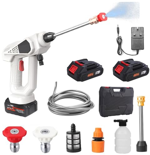 Cordless Pressure Washer, 21V Portable Pressure Spray Water Gun with Accessories Kit,Foam Generator Water Gun Spray Cleaner for Car, Fence, Floor Cleaning, Garden - 2 Battery