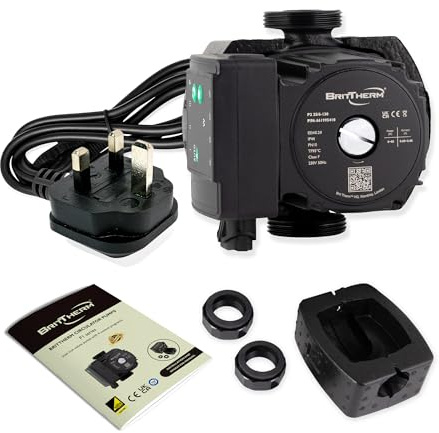 BritTherm P2 25/6-130 A-Rated Central Heating Circulating Pump | 6m Head, 3.6 m3/h Max Flow, EEI <0.20 | 9 Auto Programs, 130mm Port-to-Port, 1 1/2 Connections