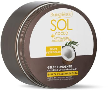 Bottega Verde - SOL Cocco + Attivatore di abbronzatura, Gelée fondente, 150 ml, esalta l'abbronzatura, con latte di Cocco e Lumipod™, senza filtri solari