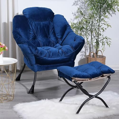 AeasyG Fauteuil de Relaxation avec Ottoman, Fauteuil de Salon Moderne avec Accent. Fauteuil rembourré avec accoudoirs, Fauteuil de Lecture, Poches latérales. pour Salon et Chambre à Coucher