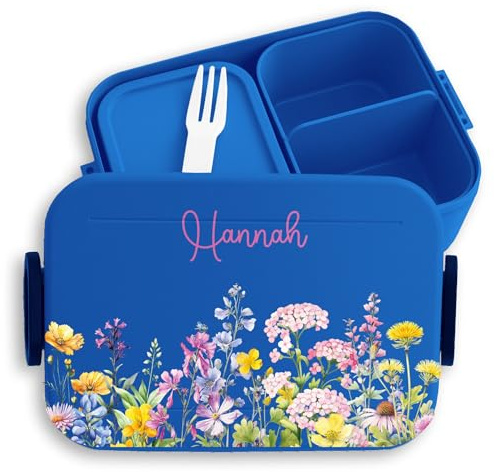 Kinder Bento Box Midi Lunchbox für Mepal Bentobox - & Pflanzen - Brotbox Wildblumen Jausenbox Blumenwiese Vesperbox Blumen I Einschulung Geschenk Schulkinder - 900 ml - Blau - mädchen jausen