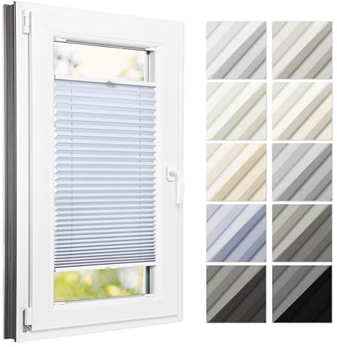 Estika Thermo-Plissee mit Bohren 60 x 80 cm – Grau-violett – Plissee für Fenster innen, Jalousie für Fenster, Fensterplissee zur Schraubmontage