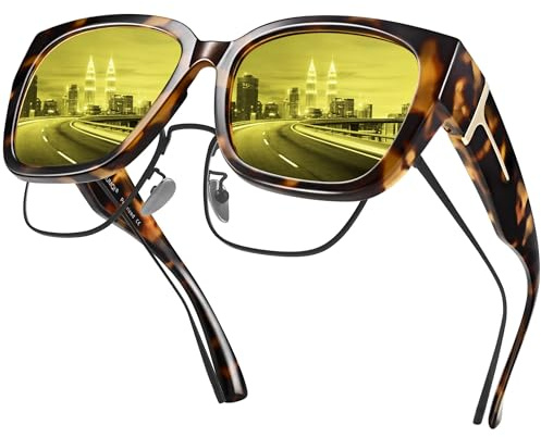 URUMQI Nachtfahrbrille Nachtbrille zum Autofahren Damen Herren | Auto Brille Gegen Blenden Gelbe Gläser
