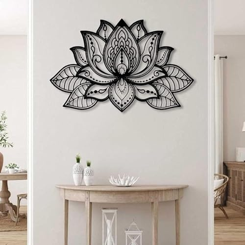 Generisch Große Wanddekoration, Metall-Lotusblumen-Wandkunst, Meditation, Yoga, Heimdekoration, für Wohnzimmer, Schlafzimmer, Büro und Yoga-Raum,68 * 44CM,Black