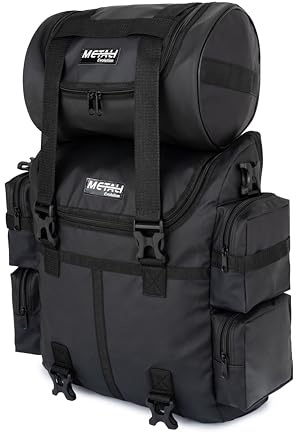 Motorcycle Sissy Bar Bag – 2-Pcs Touring Tail & Saddlebags Set with Rain Cover | Weather-Resistant Rex Leather | Quick-Release Roll Bag + Side Pockets | Fits Most Cruisers & Touring Bikes
