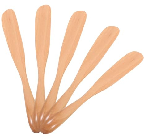 VILLFUL Set 5 Pezzi Spatole in Legno Naturale per Marmellata e Burro Coltelli da Pane e Spatole da Cucina per Miscelare Utensili Ecologici per Preparazione Sandwich e Riutilizzabile