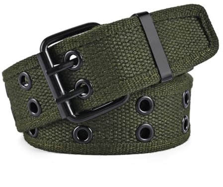 XFSRG Cintura Unisex con Borchie in Tela Cintura a Doppio Foro Regolabile per Uomo e Donna Cinta in Tessuto per Jeans e Pantaloni da Lavoro (Verde)