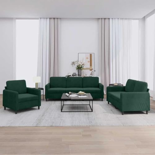 Hoopleep 3-TLG. Sofagarnitur, dunkelgrüner Samt, Robustes Metallgestell, Bequeme Polsterung, ideal für Wohnzimmer, 1 Sessel, 1 Zweisitzer, 1 Dreisitzer