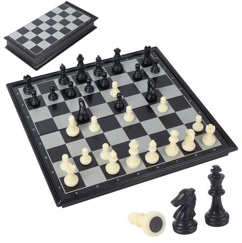 JIYANA Ajedrez Magnetico Pieghevole e Magnetico, Scacchi Magnetici da Viaggio per Adulti e Bambini, Set di Scacchi Magnetici Mini, Set di Scacchi Magnetici Portatile Nero e Bianco 27 x 27 cm