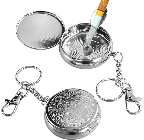 2 Pcs Cendrier de Poche Portable,Anti Odeur Mini Portatif en Acier Inoxydable pour Intérieur,Avec Couvercle Et Porte-ClésCendrier De Poche Anti Odeur Pour Voyage, Camping Et Activités Extérieures, Des