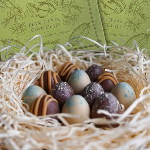 Hand Decorated Mini Egg Easter Truffles Artisan Craft Chocolate Award winning Bean-To-Bar Chocolate Filled With Three Different Centres - Champagne Ganache, Butter Caramel and White Chocolate Mousse