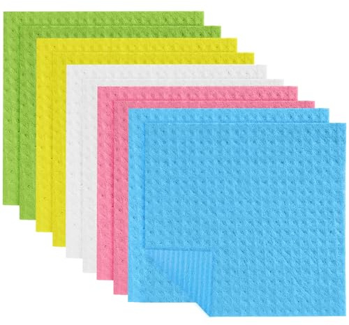 Azoisuwr 10 Pack Swedish Dishcloths, Reusable Absorbent Cloth, Fast Drying Eco Cloths Dishcloth Paper Towels for Dishes & Surfaces (5 Colours)