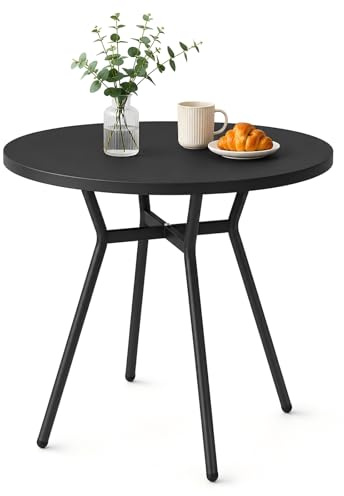 JIJIAN Runder Esstisch für 2-4 Personen, Kleiner Küchentisch 80 x 80 x 75 cm, Metallbeine, ideal für kleine Wohnungen, Küche, Esszimmer, Balkone und Gärten, Schwarz