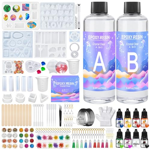 JOTOL Kit de Resina Epoxi,Kit Resina Epoxi Transparente,2 Partes 500ml 1: 1 Kit Resinas Epoxi,para Bricolaje,Artesanía,Hacer Colgante,Llavero,Joyas