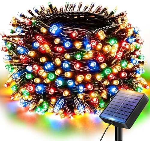 btfarm Lichterkette Außen Solar, 6M 60 LED Lichterkette Outdoor | IP65 Wasserdicht Gummi, 8 Modi Solarlichterkette Aussen Wetterfest für Garten Baum Balkon Terrasse Weihnachten, Mehrfarbig