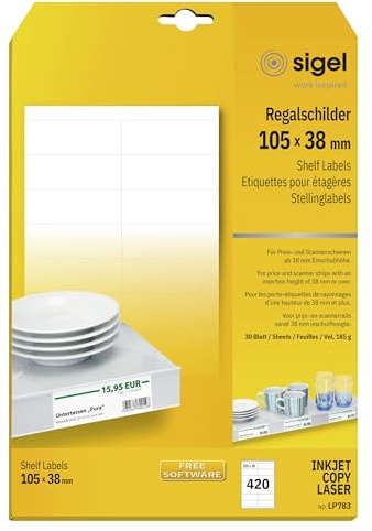 SIGEL LP783 Regalschilder weiß, 105x38 mm, 420 Stück | LP783, lot de 420, 10,5 x 3,8 cm, 170 g