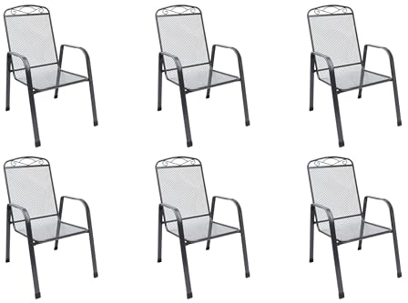 MFG 6 x Streckmetall Stapelsessel Zingst-Snail in Anthrazit, 4-Fach Beschichtung UV- und wetterbeständig Made in Germany, TÜV, GS und Gastro geprüft