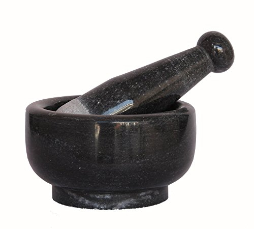 KLEO Mortaio e pestello di 12,7 cm di colore nero in pietra naturale, come la macina, lo schiacciapatate - prodotto esclusivamente a mano - Mortar Pestle Set