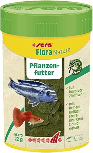 sera Flora Nature 100 ml Pflanzenfutter aus Flocken mit ballaststoff- & carotinoidreichen Inhaltsstoffen, Flockenfutter fürs Aquarium, Fischfutter mit hoher Futterverwertbarkeit (somit weniger Algen)