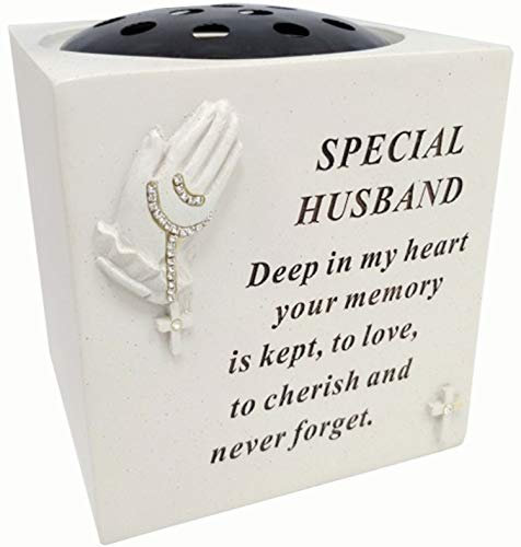 David Fischhoff Husband Praying Hands Rose Bowl with Diamante Decoration Grave Memorial for Husband, Weatherproof - for Graveside Flower Arrangements, 14 X 15 Cm
