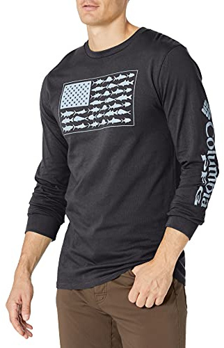 Columbia Mens Long Sleeve Tee Shirt; Columbia; Outdoors; Fishing; Camping; Hiking T Shirt, Columbia Navy with Sail, Medium US