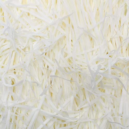 Raffia Bast, Kesioneco 100 Gramm Verpackungsmaterial, Raffia Geschreddertes Papier Hamper Füllung Geschenk Hamper Weinkisten Füllmaterial, Party Verpackung Supplies (Seidenpapier Weiß)